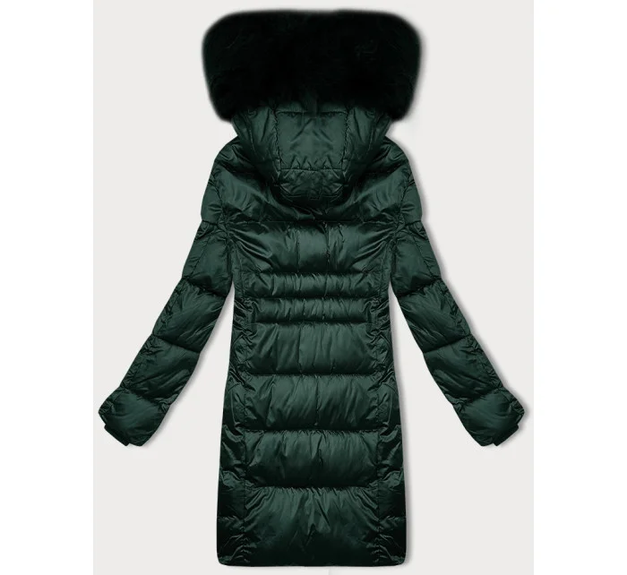 Tmavě zelená zimní prošívaná plus size bunda s kapucí S'west (B8267-10)