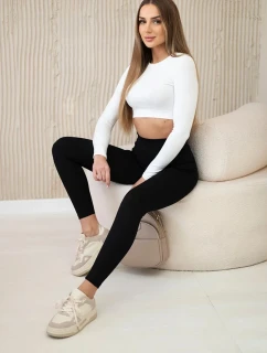 Dámské žebrované legíny s vysokým pasem černý