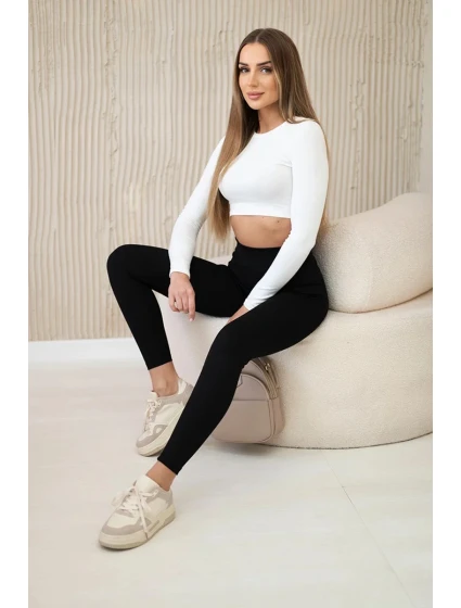 Dámské žebrované legíny s vysokým pasem černý