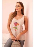 Dámská bavlněná halenka na ramínkách s květinovým potiskem béžová Dámská bavlněná halenka na ramínkách s květinovým potiskem béžová