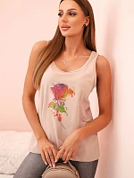 Dámská bavlněná halenka na ramínkách s květinovým potiskem béžová