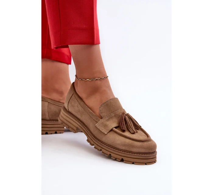 Zazoo 3469 Dámské semišové mokasíny s řasami béžové