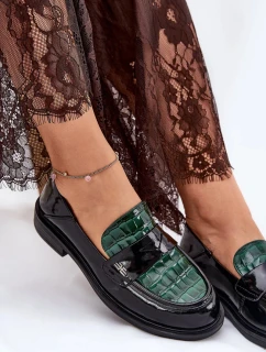 Dámské lakované kožené mokasíny Vinceza – zeleno-černé
