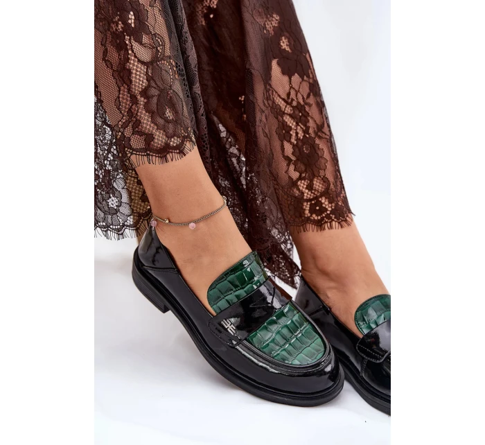 Dámské lakované kožené mokasíny Vinceza – zeleno-černé Dámské lakované kožené mokasíny Vinceza – zeleno-černé