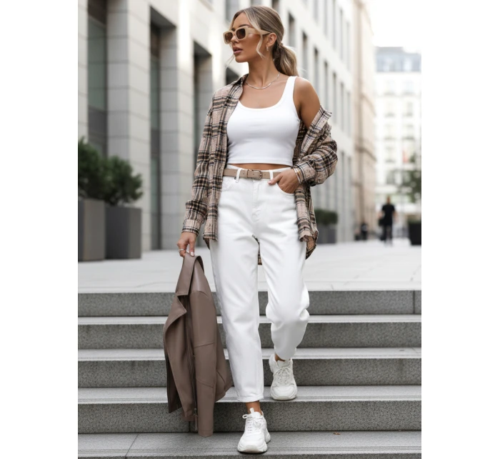 Koszula w kratę damska z przetarciami beżowa FashionStreet DY0485