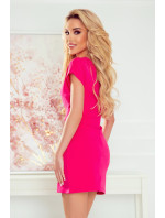 Růžové dámské šaty s krátkými rukávy a širokým páskem pro zavazování 370-1
