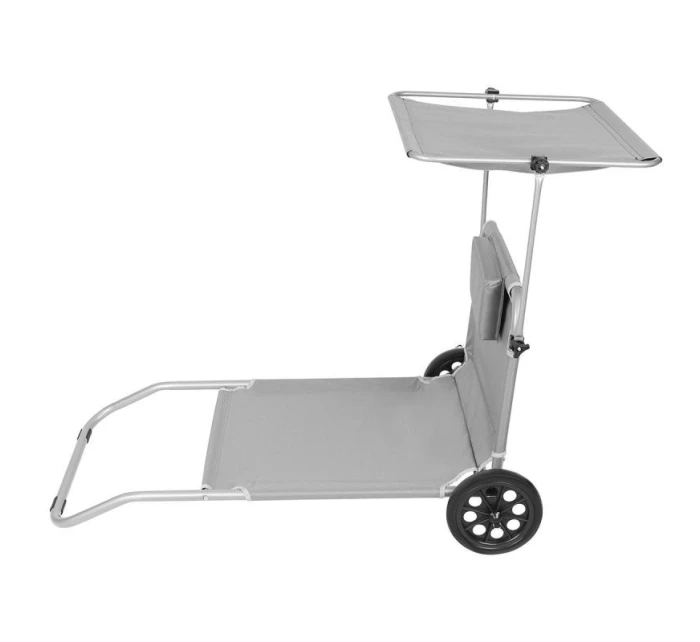 Skládací plážové lehátko se stříškou na kolečkách 116x62x62-90CM šedé Skládací plážové lehátko se stříškou na kolečkách 116x62x62-90CM šedé