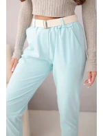 Dámské bavlněné kalhoty s páskem a ohrnutým nohavicí mátové