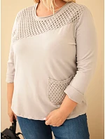 Dámská bavlněná mikina Plus Size s průřezovou vsadkou a kapsou fango zelená
