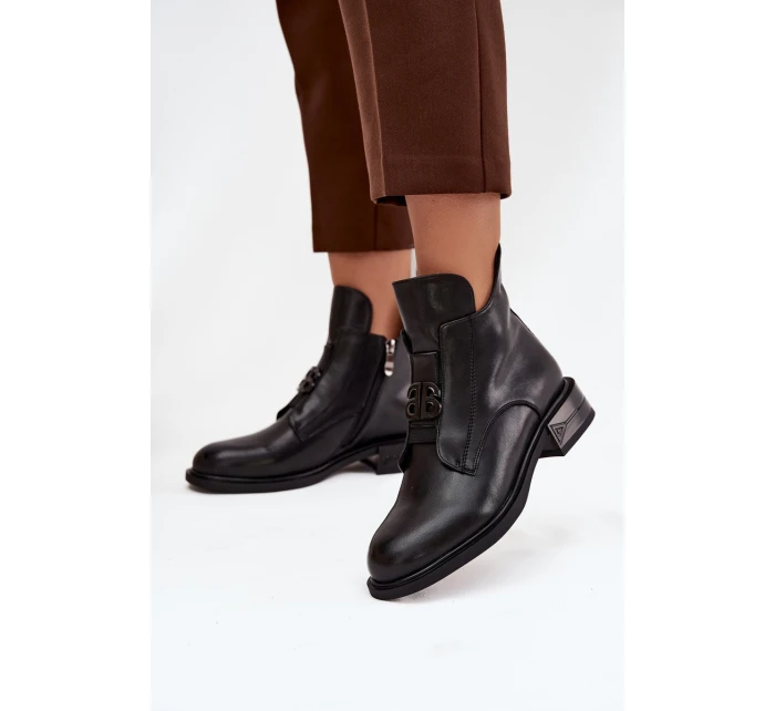 Vytápěné kožené dámské boty s ozdobným detailem černé Briselda