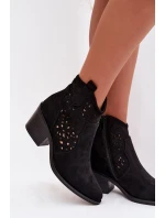 Dámské perforované boty na podpatku Černé model 21961086 - S.Barski Dámské perforované boty na podpatku Černé model 21961086 - S.Barski