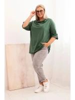 Dámská blůza Plus Size s bavlnou volného střihu s vodním výstřihem tmavě zelená