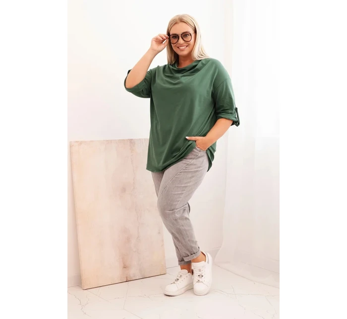 Dámská blůza Plus Size s bavlnou volného střihu s vodním výstřihem tmavě zelená