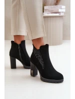 Zateplené dámské boty na vysokém podpatku s výšivkou černé model 21669227 - Boto