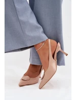 Dámské sandály na podpatku s ozdobným detailem Béžové Mariae