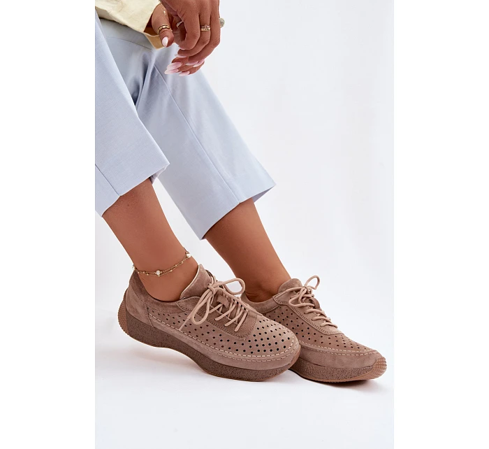 Kožené polobotky sneakers dámské vzorované Sergio Leone SP-013 Světle hnědé Kožené polobotky sneakers dámské vzorované Sergio Leone SP-013 Světle hnědé