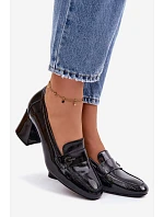 Kožené Lakované Dámské Lodičky na Podpatku model 22100046 Černé - VINCEZA