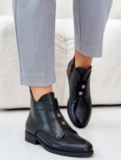 Zateplené Dámské Kotníkové Boty Na Plochém Podpatku Z Eko Kůže S.Barski Černé