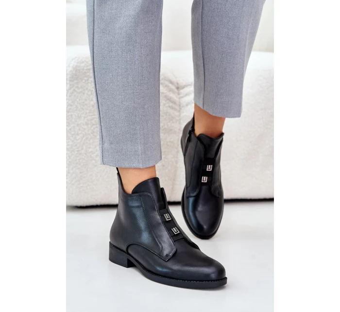 Zateplené Dámské Kotníkové Boty Na Plochém Podpatku Z Eko Kůže S.Barski Černé