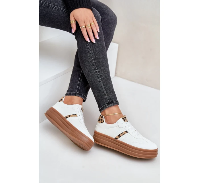 Dámské tenisky na platformě s leopardím vzorem bílé Dravinnia Dámské tenisky na platformě s leopardím vzorem bílé Dravinnia