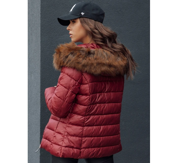 Dámská prošívaná zimní bunda s kapucí ESTELLA vínová FashionStreet TY4530