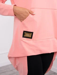 Mikina s dlouhými zády a kapucí meruňková