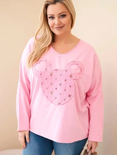Dámská bavlněná blůza Plus Size s V výstřihem světle růžová