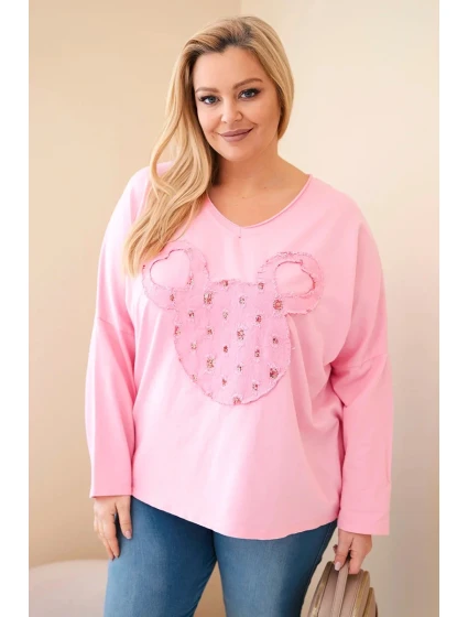 Dámská bavlněná blůza Plus Size s V výstřihem světle růžová Dámská bavlněná blůza Plus Size s V výstřihem světle růžová