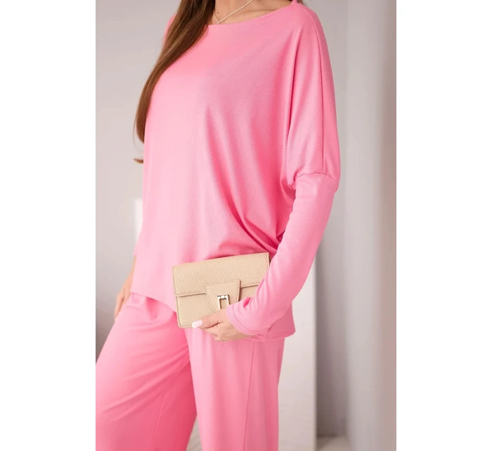 Dámská viskózová souprava s volnou blůzou a kalhotami světle růžový