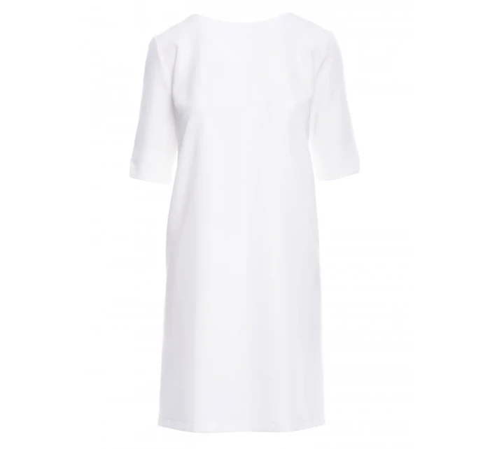 S113 Minimalistické šaty s výstřihem do V na zádech - barva ecru