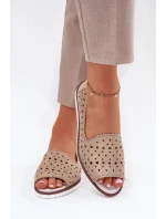 Dámské kožené perforované baleríny s otevřenou špičkou S.Barski – zlaté