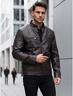 Kurtka męska skórzana ze stójką brązowa model 22358276 - FashionStreet Kurtka męska skórzana ze stójką brązowa model 22358276 - FashionStreet