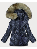 Tmavě modrá dámská bunda s kapucí pro přechodné období (H-97)