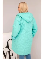 Dámská Plus Size prošívaná bunda s kapucí a nápisem model 21808663 mátová - K-Fashion Dámská Plus Size prošívaná bunda s kapucí a nápisem model 21808663 mátová - K-Fashion