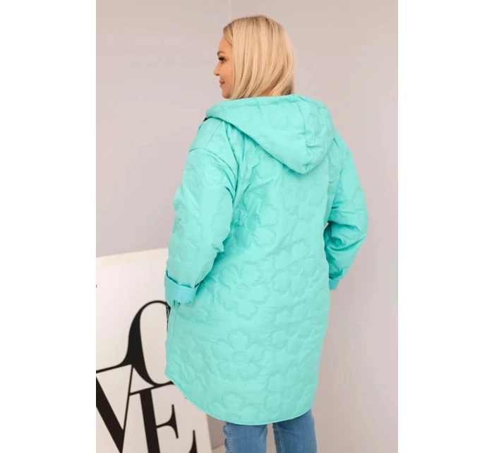 Dámská Plus Size prošívaná bunda s kapucí a nápisem model 21808663 mátová - K-Fashion Dámská Plus Size prošívaná bunda s kapucí a nápisem model 21808663 mátová - K-Fashion