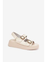 Dámské Sandály Na Platformě A Klínu S Přezkami Béžové Genorre Dámské Sandály Na Platformě A Klínu S Přezkami Béžové Genorre