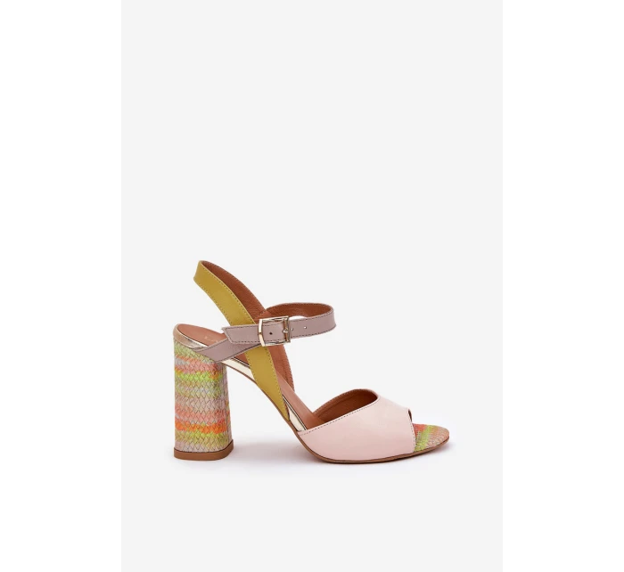 Kožené elegantní sandály na podpatku Laura Messi 2136 Multikolor