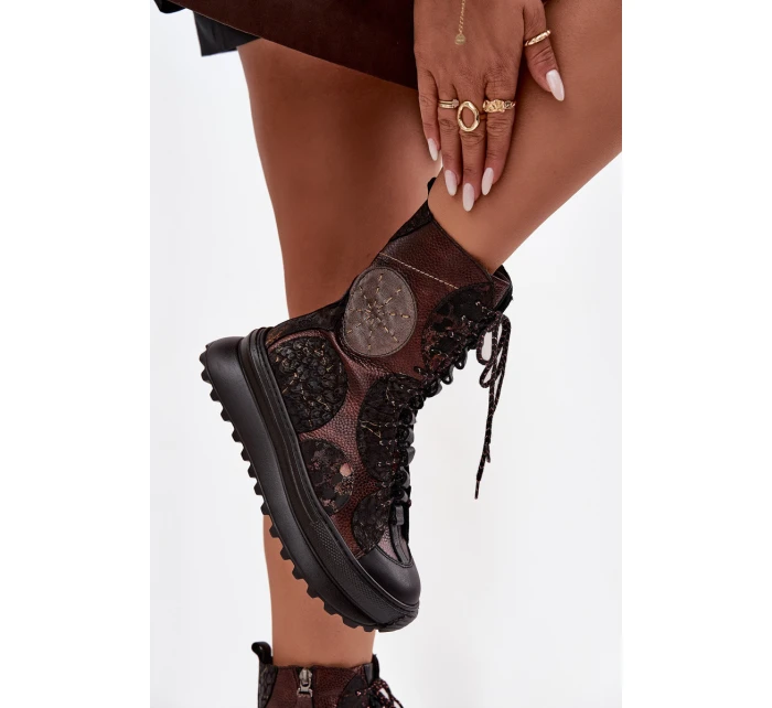 Kožené kotníkové boty na platformě s podšívkou model 21714263 - Maciejka