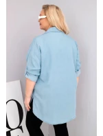 Dámská košile Plus Size z lyocellu s prodlouženým zadním dílem a rukávem na knoflík světle džínová