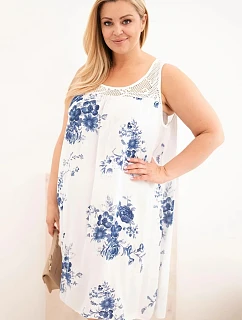 Dámské šaty Plus Size z viskózy s květinovým vzorem a krajkovým vrškem bílá