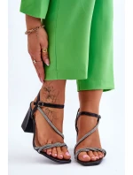 Kožené sandály s kamínky podpatky Černé model 21614510 - Boto Kožené sandály s kamínky podpatky Černé model 21614510 - Boto