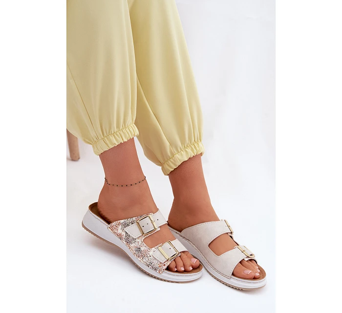 Dámské pantofle světle béžové s přezkami Inblu SD000001