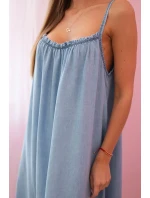 Dámské šaty na ramínka s volánem světlý denim