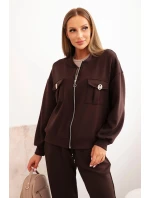 Dámský set z viskózy s rozepínací mikinou a kalhotami hnědý Dámský set z viskózy s rozepínací mikinou a kalhotami hnědý