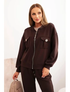 Dámský set z viskózy s rozepínací mikinou a kalhotami hnědý