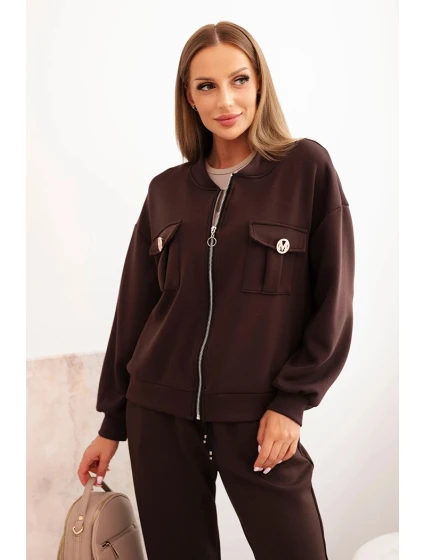 Dámský set z viskózy s rozepínací mikinou a kalhotami hnědý Dámský set z viskózy s rozepínací mikinou a kalhotami hnědý