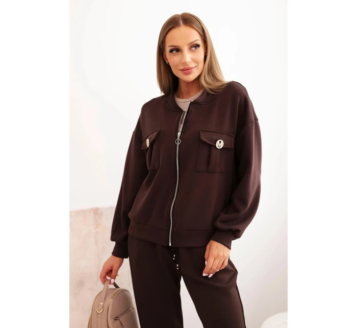 Dámský set z viskózy s rozepínací mikinou a kalhotami hnědý Dámský set z viskózy s rozepínací mikinou a kalhotami hnědý