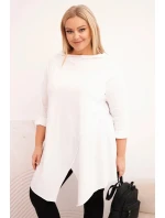 Dámská bavlněná blůza Plus Size asymetrická s ohrnovacími rukávy bílá Dámská bavlněná blůza Plus Size asymetrická s ohrnovacími rukávy bílá