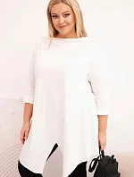 Dámská bavlněná blůza Plus Size asymetrická s ohrnovacími rukávy bílá
