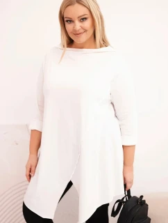 Dámská bavlněná blůza Plus Size asymetrická s ohrnovacími rukávy bílá